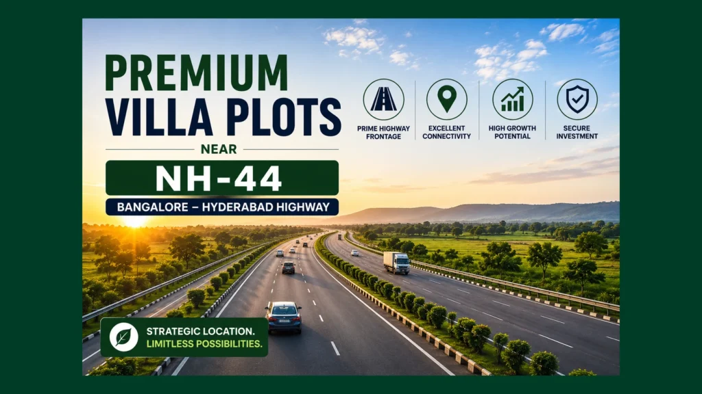 Premium villa plots near NH-44 Bangalore–Hyderabad highway — aerial plot view, Amirii Ventures